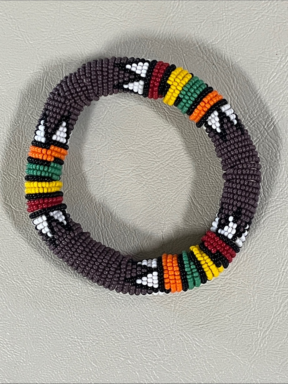 Handwoven Multicolor Maasai Beaded Bangle Bracelet - Black & Rainbow
